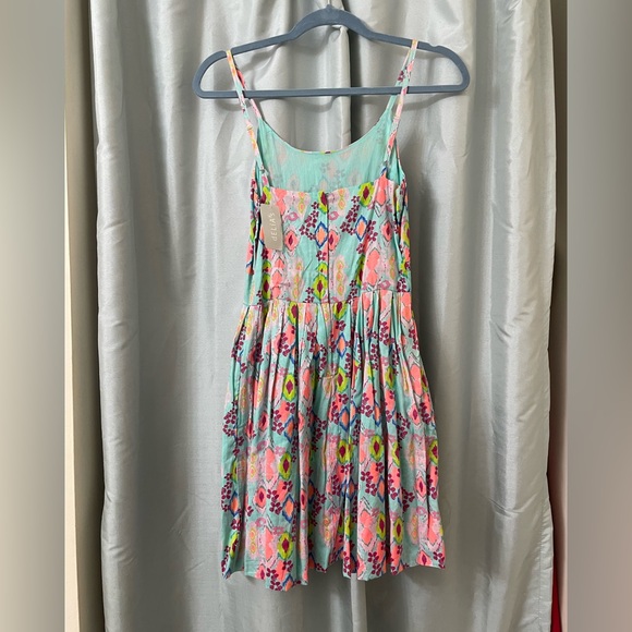 dELiA*s Aqua Neo Tribal Ska Asymmetrical Pattern Flare Dress with Pockets NWT - Picture 3 of 6